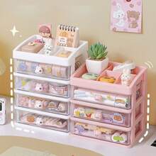 1pc Multi-Drawer Small Stationery Marker Pen Storage Box, High Transparency Pull-Out Drawers With Cute Rabbit And Pig Handles, Organizes Stationery, Memo Notes And Miscellaneous Items - Multicolor - View 10