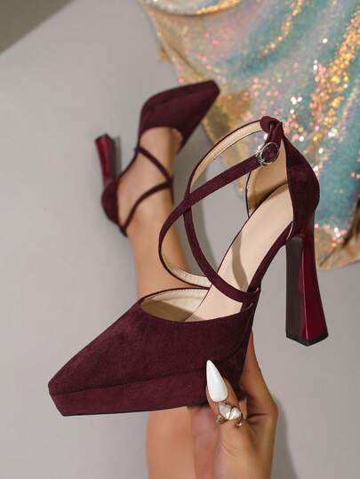 Women's Elegant Sexy Fashion Patent Leather Platforms Square Toe Criss-Cross Strap Chunky Heel Party Holiday Versatile Super High Heel Pumps