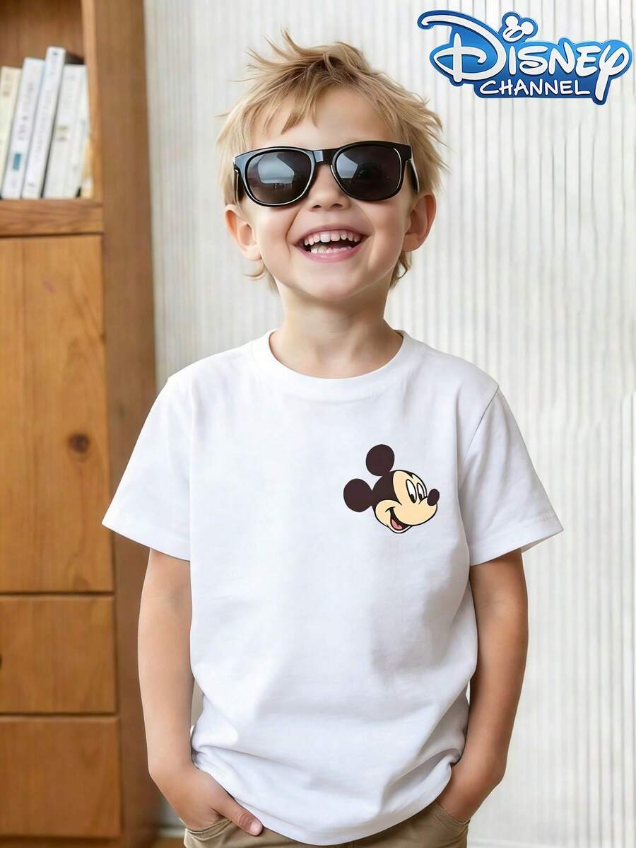 Disney Mickey Mouse Pattern Summer T-Shirt, Suitable For Boys And Girls To Wear For Holiday Parties, Dinners, Outdoor Activities, Travel, And As A Gift For Children Visiting Disneyland. - 白色 - 查看 1