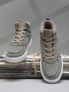 Herren Lässig Flache Schnürschuhe, Weiche Sohle Bequeme Skaterschuhe, Leichte Herren High-Top Alltagsschuhe - Grau - Übersicht 6