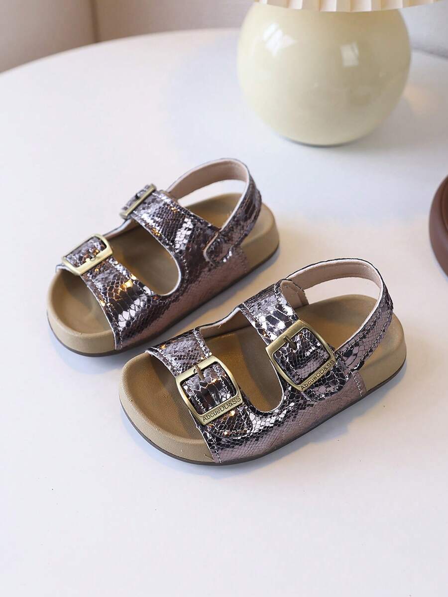 1 Pair PU Toddler Boys/Girls New 3D Textured Beach Sandals, Non-Slip, Fashion Casual Classic, Suitable For Summer - Rust Brown - View 1