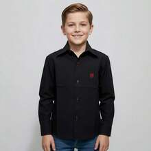 Children's Long-Sleeved Dress Shirt - 黑色 - 查看 2