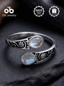 1pc Vintage S925 Sterling Silver Moonstone Pear-Shaped Women's Thumb Ring, Elegant Classic Style, Love Contract Ring, Suitable For Graduation, Proposal, Engagement Gift, Women's Daily Wear, Loyalty Ring, Halloween, Valentine's Day, Mother's Day, Birthday Gift, Comes With Gift Box - Moonstone Pear-shaped Open Ring - View 12