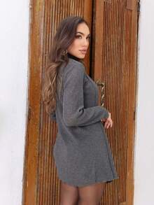 Sarah Ribbed Knit Cardigan Long Sleeve Jacket - Xám - Xem 3