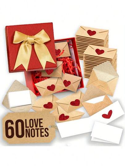 30/60pcs Mini Envelopes With Heart Stickers - Self-Seal Love Letter Envelopes, Mini Valentine Cards, Suitable For Christmas, Wedding, Engagement - Sweet Romantic Gift For Boyfriend/Girlfriend (30pcs Or 60pcs)