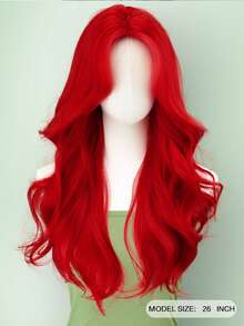 26英寸合成纤维假发 - 长款自然玫瑰网帽红色卷发假发，中分，耐热，适合女性，优雅风格，耐热假发，派对假发，质地柔软假发 - 彩色 - 查看 3