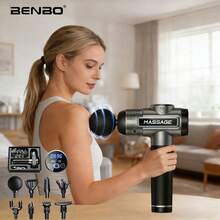 BENBO按摩枪，缓解肌肉疼痛，配备液晶显示屏，附赠8个按摩头，灰色和绿色可选。适用于办公室、健身房、家庭、旅行、圣诞节、新年、感恩节等场合，也是馈赠亲朋好友的绝佳礼物。 - 純色 - 查看 6