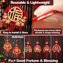 1PC Reusable Lightweight Easy-To-Store Easy-To-Install Polyester 2026 Red & Gold Flat Fu Character Lucky Charm Multi-Style Hollow Carving Entryway Home Decor Happy New Year Lunar New Year