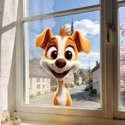 1/4 Set süße Hochlandrind, Giraffe, Hund und Hase statische Glastattoos, wasserfest und wiederverwendbar, geeignet für Bauernhaus, Küche, Wohnzimmer Dekoration, lustige Tier Kunst Aufkleber, Geschenk für Feiertage