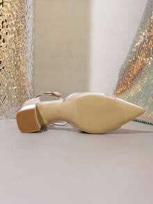 Spring New Fashion Women's Pointed Toe Wedding High Heels, Hollow Out Thick Heel Rhinestone Bow Tie Casual Comfortable Shoes - Apricot - View 4