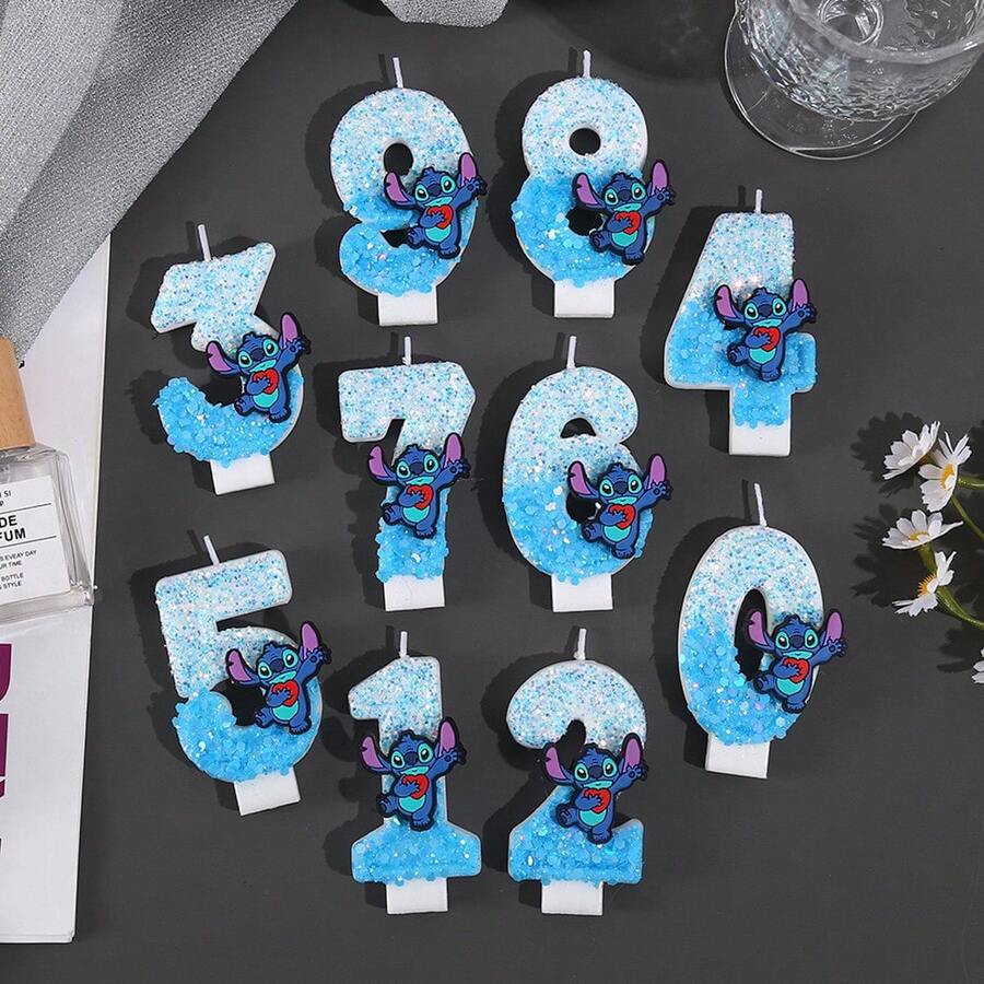 Nến sinh nhật chủ đề Stitch màu xanh dễ thương, nến số từ 0-9 tinh tế, nến sinh nhật hoạt hình sáng bóng, nến kỷ niệm, quà tặng nhỏ trang trí tiệc - Nhiều màu - Xem 1