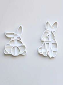 2pcs Easter Bunny Cookie Cutter Set - Cute White Plastic Rabbit & Bunny Shaped Fondant & Clay Cutters With Expressive Eyes & Ears, Gift Wrapping, And Party Baking, Festive Baking Tools, Playful Design, Plastic - White - View 2
