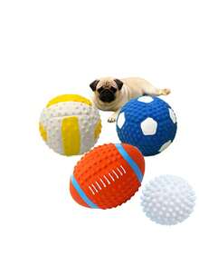 宠物发声玩具，狗狗磨牙玩具，狗狗发声排球/足球，清洁牙齿并发出声音，有助于减少无聊和破坏性行为 - 彩色 - 查看 3