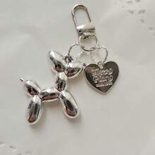 1pc DIY Phone Charm Laser Balloon Dog Keychain Pendant, Candy Color Heart Decor Accessories