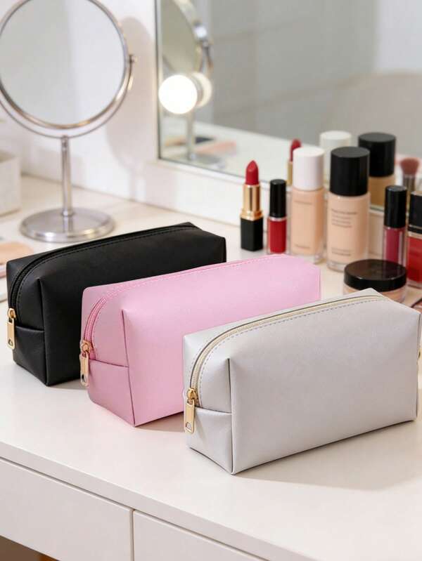 1pc PU Leather Octagon Cosmetic Bag, Fashion Travel Organizer Pouch, Large Capacity Zipper Makeup Bag, Suitable For Pads, Headphones, Chargers, Lipsticks, Cosmetics, Perfumes, Skincare, Home Decor, Gifts For Moms, Women, Nurses, Students