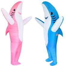 Disfraz inflable de pareja de tiburón para adultos, disfraces divertidos de Halloween, disfraces hinchables de pareja para él y ella, disfraces de cosplay de dúo - Multicolor - Ver 3