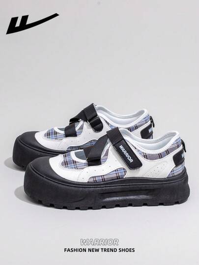  1 Pair WARRIOR Women's Thick Sole Lace-Up Soft Bottom Casual Shoes, Low-Top Outdoor Flat Shoes, Round Toe Low Heel Non-Slip Solid Color Elegant Soft Bottom Hiking Shoes, Suitable For Students, Graduation Photos, Flat Shoes, Low-Top Leather Sneakers