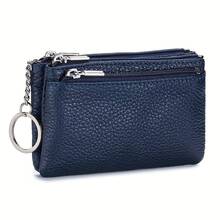 Gran oferta de monederos de cuero genuino para mujer, billeteras cortas con cadena y cremallera, tarjeteros de alta calidad, billeteras para llaves pequeñas para mujer EOHY - Morado - Ver 9