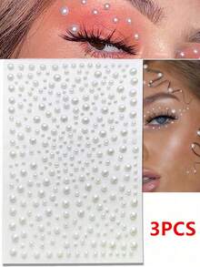3pcs 3D Pearl Stickers, Rhinestone Stickers, Self-Adhesive Stickers, Diamond Decorations, Pearl Hair Decorations, DIY Accessories, Halloween, Christmas, Valentine's Day Gifts, Acrylic Multifunctional Hair Accessories, Nail Art Decorations, Makeup Decorations, Hairstyling Tools Set, Suitable For Women's Parties, Bridal Weddings - Multicolor - View 23