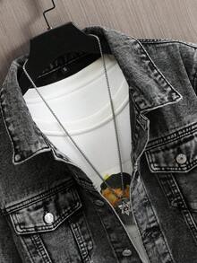 2026 Spring & Autumn New Men's Thick Denim Jacket, Washed Black & Gray Casual Denim Jacket, Street Style - Grey - View 3
