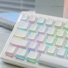 多面极简主义雕刻字母线条半透明PBT OEM机械键盘键帽，适用于61/68/87/98/108键 - 白色 - 查看 3