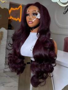 10-36Inch 13x4 Hd Lace Frontal Wig Human Blended Hair 180% Density Body Wave Human Blended Hair Wigs For Women Pre Plucked Lace Front Human Blended Hair Wig 99J Burgundy - S99J/BUG - View 2