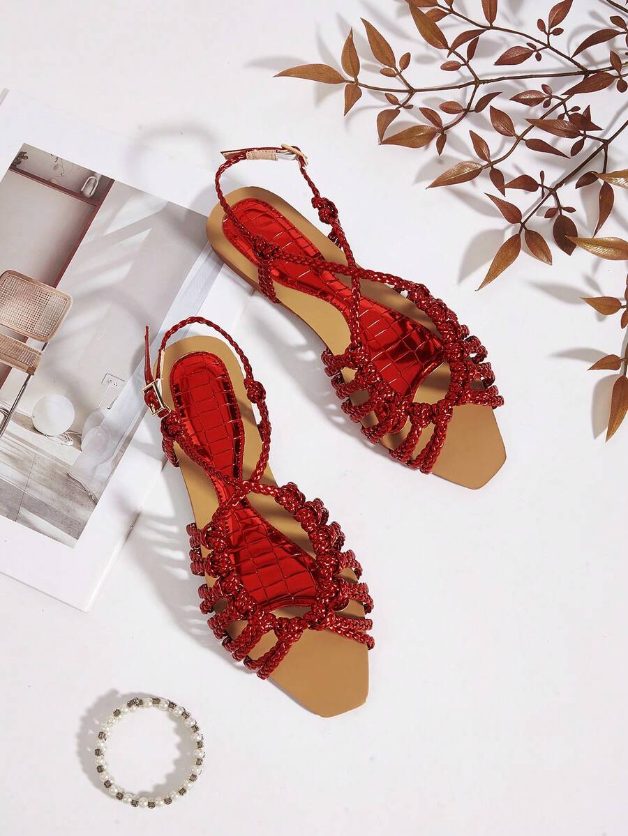Red Handmade Woven Strap Woven Face Twisted Knot Crafted Face Spliced ...