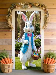 1 pieza Bandera de puerta 2D, Cartel de puerta de Pascua feliz, Decoración de porche con patrón de corona de conejo vibrante, Decoración de Pascua, Regalo, Poliéster brillante, Adecuado para decoración de primavera en el hogar, Decoración colgante para puerta delantera, Suministros de fondo de fotografía - Multicolor - Ver 22