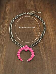 Nueva serie rosa Collar en forma de Y con estilo occidental y margarita, collar de perlas con textura rústica y estilo campestre, joyería de moda para mujeres, collar bohemio ajustable con cuentas rosas y vintage para niñas - Rosa - Ver 4