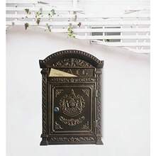 Decorative Lock Mailbox Outdoor - Metal Wall-Mounted Mailbox - Vintage Cast Iron Locking Mailbox - BlackGold - View 1