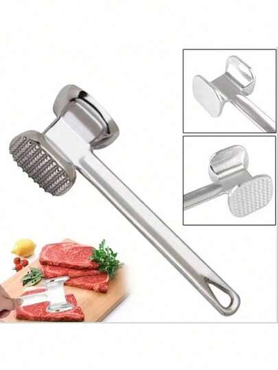 [1pc Double-Sided Meat Tenderizer Hammer] 1pc, Meat Tenderizer Hammer Kitchen Double-Sided Meat Tenderizer, Metal Meat Hammer, Household Stainless Steel Rolled Meat Steak Meat Tenderizer, Kitchen Stuff Kitchen Accessories Home Kitchen Items
