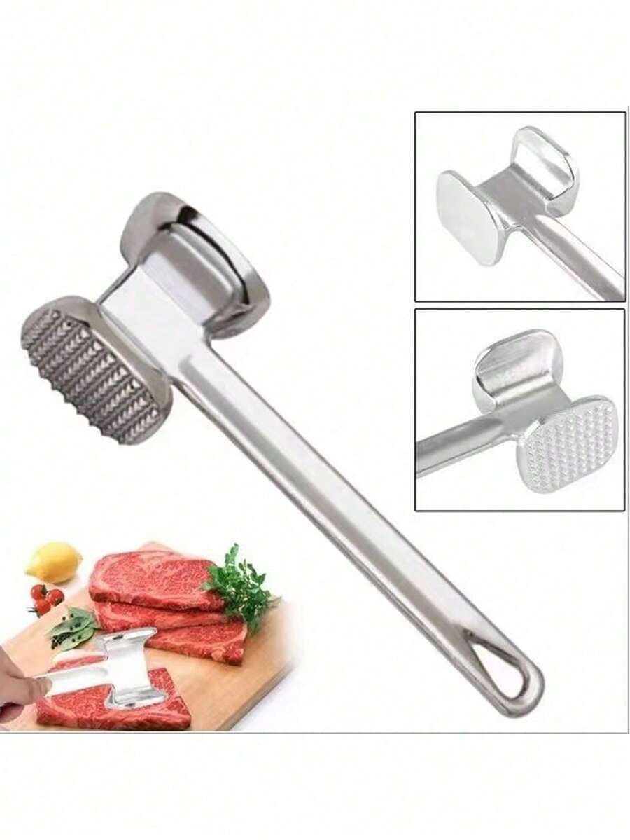 [1pc Double-Sided Meat Tenderizer Hammer] 1pc, Meat Tenderizer Hammer Kitchen Double-Sided Meat Tenderizer, Metal Meat Hammer, Household Stainless Steel Rolled Meat Steak Meat Tenderizer, Kitchen Stuff Kitchen Accessories Home Kitchen Items - Multicolor - View 1