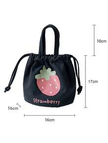 Women/Student Canvas Tote Bag, Drawstring Bucket Shoulder Bag, Multi-Function Lunch Bag - Pink - View 2