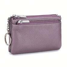 Gran oferta de monederos de cuero genuino para mujer, billeteras cortas con cadena y cremallera, tarjeteros de alta calidad, billeteras para llaves pequeñas para mujer EOHY - Morado - Ver 10