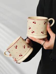 2 Stück/1 Stück Kirsch-Herz Tasse, minimalistisch elegante persönliche Kaffeetasse, Milchtasse, Nachmittagsteetasse, tägliche Wassertasse, Büro Latte Tasse, geeignet als Geschenk für Freunde, Familie und Paare, für den Innen- und Außenbereich verwendbar - Verschiedenfarbig - Übersicht 11