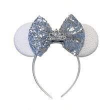 Disney 1pc Shiny Creative Cute Princess Queen Crown Theme Mouse Big Ear Sequin Headband, Student Party Costume Accessory - Silver-white - View 2