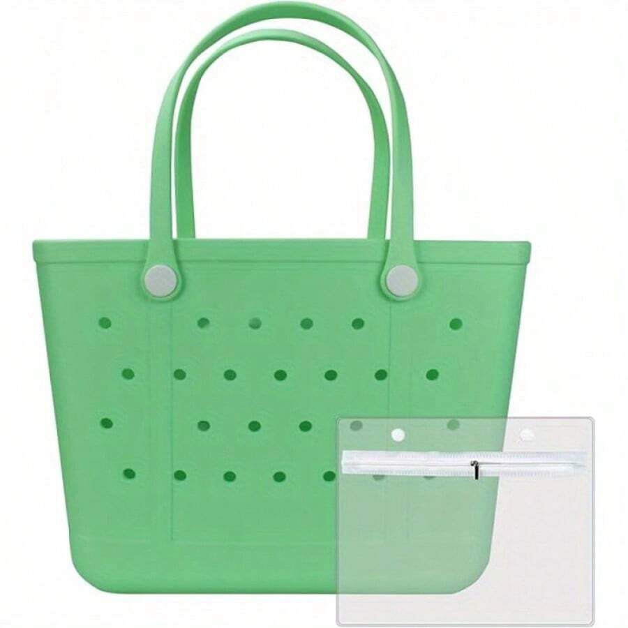 [Rubber Beach Bag] Extra Large Rubber Beach Bag Tote Bag | For Women Large Sandproof Travel Tote Bags For Beach Outdoor Sports - 綠色 - 查看 1