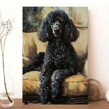 1pc Elegant Poodle Oil Painting Style Art Mural Print, Wood Frame Wall Art, Room Decor, Living Room Bedroom Easter Decoration - Friends And Family, Ready To Hang - Framed - View 2