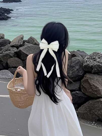 1pc Women's Solid Color Fashion Simple Bow Hair Clip, Suitable For Daily Wear, Claw Clips, Hair Slide, Hair Barrettes