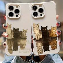 Cats Reflection Quote Believe Possible フォーコーナー ランヤード電話ケース Apple  12 Pro 7 Plus XS Max SE (2022) XR 11 15 X 16 8 13 14 (2020)を使う、モバイルアクセサリー、電話の保護、引用デザイン、スタイリッシュなカバー、しなやかなシェル、耐久性のある材料、軽量カバー、カバー、猫ちゃん家、ギフトショッパー - ミルキーホワイト2 - チェックする 3