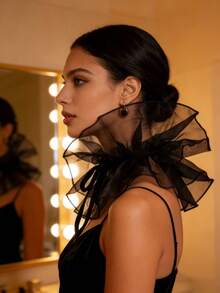 夸张的欧根纱贵妇假领，蓬松网状领，动漫角色扮演装饰领 - 黑色 - 查看 5