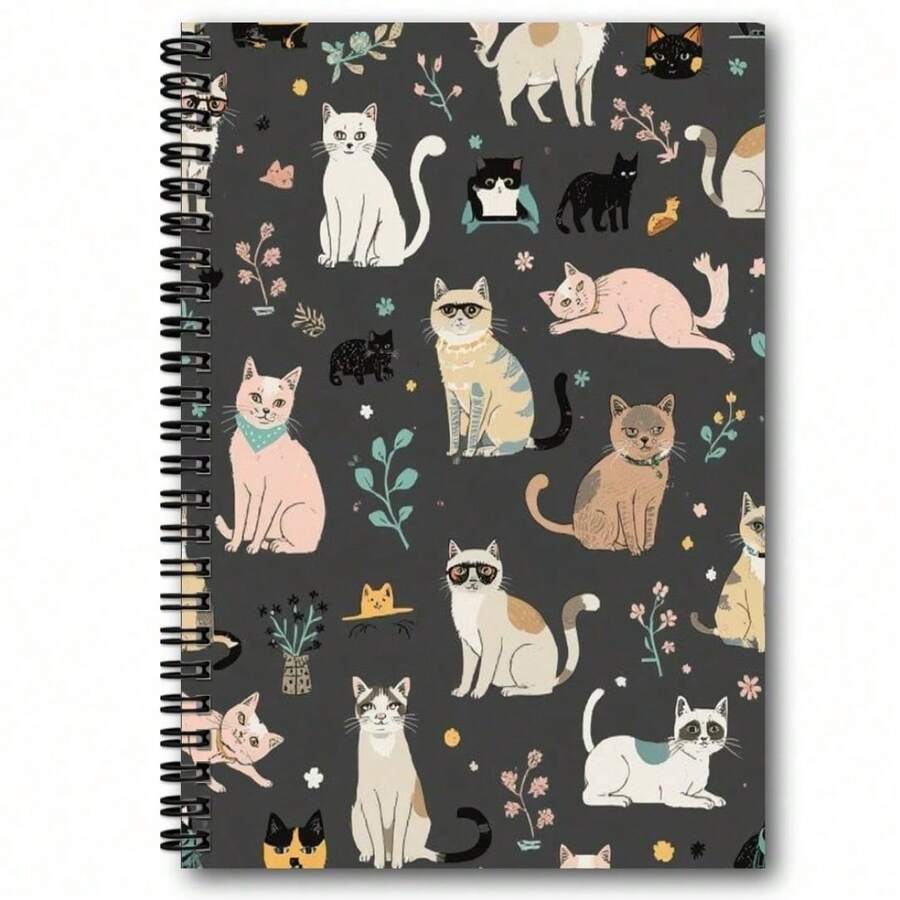 1pc A5 Spiral Bound Notebook With Cat Design, Perfect Gift For Friends, Colleagues And Men, Office Supplies, Note Taking, Modern Stationery, Spiral Notebook, Portable Design, Lightweight Notebook, Loose Leaf Notebook, Writing Diary, Professional, Student - 1 - View 1