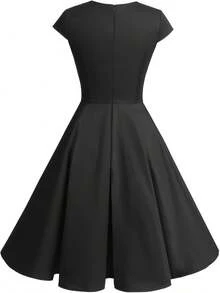 Bbonlinedress Women Short 1950s Retro Vintage Cocktail Party Swing Dresses - 黑色 - 查看 2