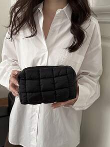 Túi đựng mỹ phẩm xếp ly thời trang, túi nhỏ kiểu dáng mới, túi xách cầm tay phong cách Hàn Quốc dành cho nữ, túi đựng đồ trang điểm, túi đựng đồ vệ sinh cá nhân khi đi du lịch. - màu đen - Xem 11