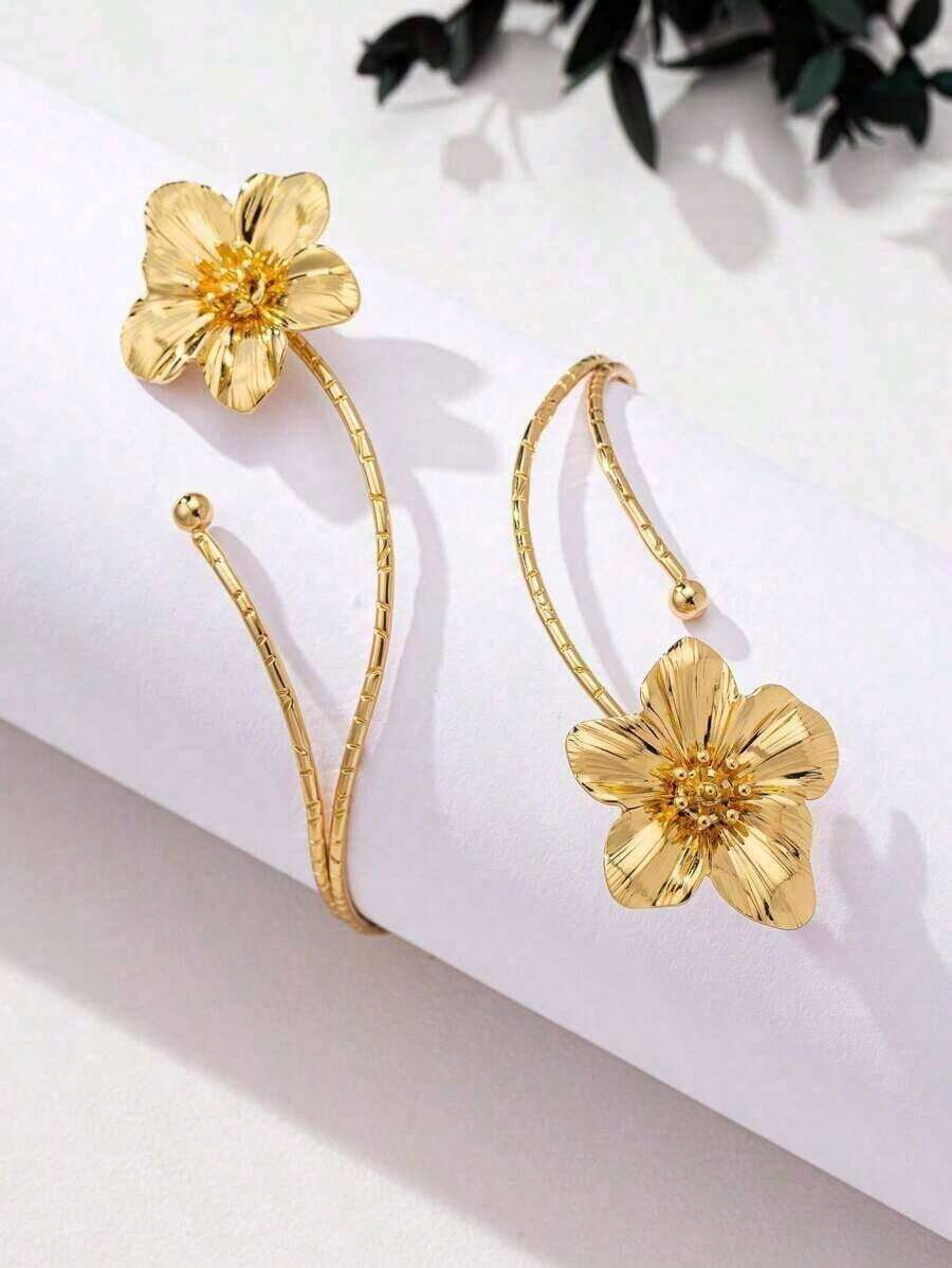 1pc European & Punk Style Exaggerated Alloy Metal Multi-Color Enamel Floral Bracelet, Fashionable And Cool For Summer. Colorful Floral Arm Chain, Suitable For Women Daily Wear, Various Holidays, Mother's Day Gift, Social Events, Beach Vacation Jewelry - 金色 - 查看 1