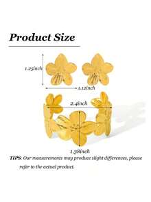 Women's Gold Cuff Collection – 1Pc Chunky Flower Upper Arm Cuff + Chunky Stackable Bangle, Adjustable Design, Delicate Vogue Style, Perfect Summer Jewelry - 金色 - 查看 5