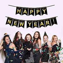 Fecedy Black Gold Happy New Year Banner For New Year Party Decorations - / - 查看 2