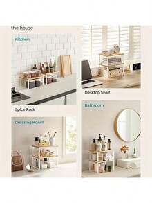 Spice Rack, Set Of 2, Cabinet Organizer, Expandable Kitchen Storage Rack, Metal And Engineered Wood Spice Rack, Ink Black And Natural Beige - White - View 9