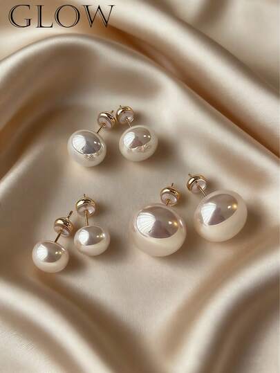 3 Pairs Elegant Soft Luxury Bun Pearl Stud Earrings Set, Suitable For Teenage Girls Everyday And Holiday Wear