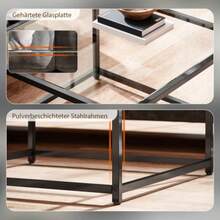 Square Side Table/Nightstand With Tempered Glass Top, Coffee Table With Steel Legs, 68 X 68 X 39 Cm, Black - Black - View 8